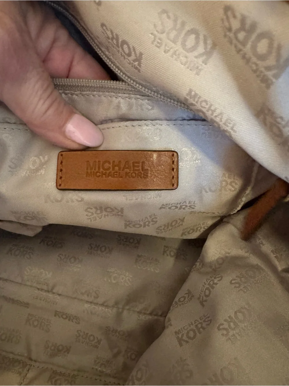 Michael Kors Dark Denim Tote with Brown Leather Trim and MK Charm